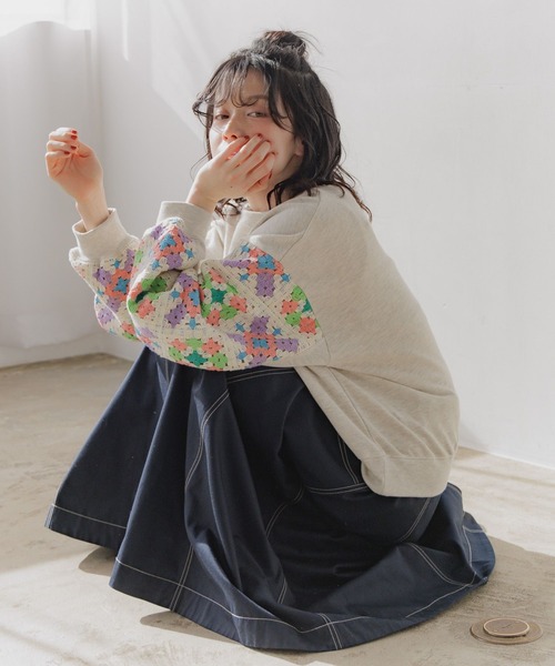 ニコアンド クロシェコンビプルオーバー 新品タグ付き niko and… トレーナー スウェット クロシェコンビプルオーバー