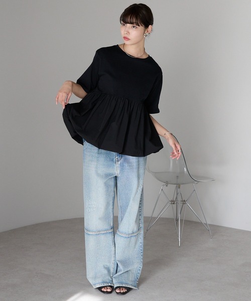 バビロン♡袖バルーン　トップス　新品未使用 SOTT tシャツ Mixed material balloon hem tops 異素材バルーン