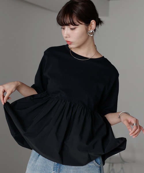 SOTT tシャツ 半袖 Mixed material balloon hem tops 異素材バルーン