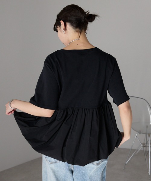 SOTT tシャツ 半袖 Mixed material balloon hem tops 異素材バルーン