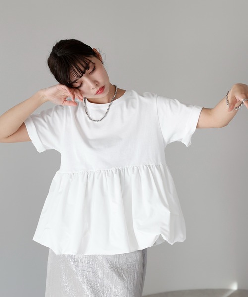 SOTT tシャツ Mixed material balloon hem tops 異素材バルーン