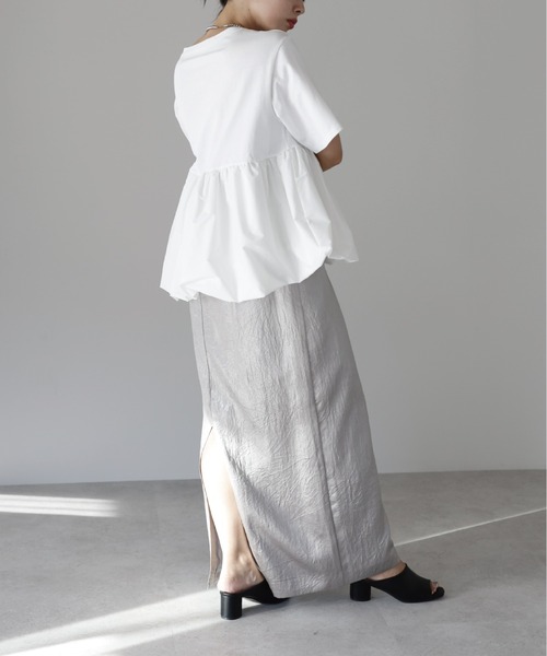 HəRIN.C. 半袖 バルーンヘム トップス ホワイト SOTT tシャツ 半袖 Mixed material balloon hem tops 異素材バルーン