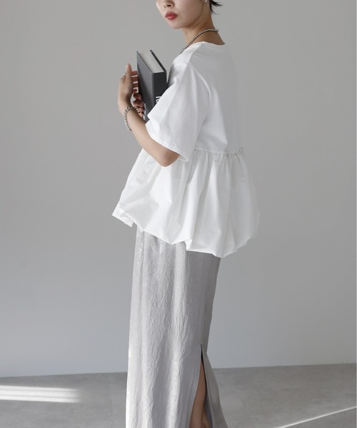 SOTT tシャツ 半袖 Mixed material balloon hem tops 異素材バルーン