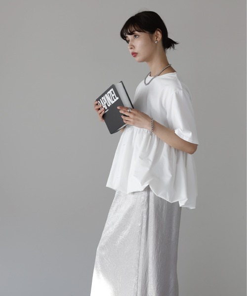 トップス OMMO BALLOON PHOTO T-SH SOTT tシャツ 半袖 Mixed material balloon hem tops 異素材バルーン