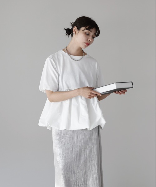 SOTT tシャツ 半袖 Mixed material balloon hem tops 異素材バルーン