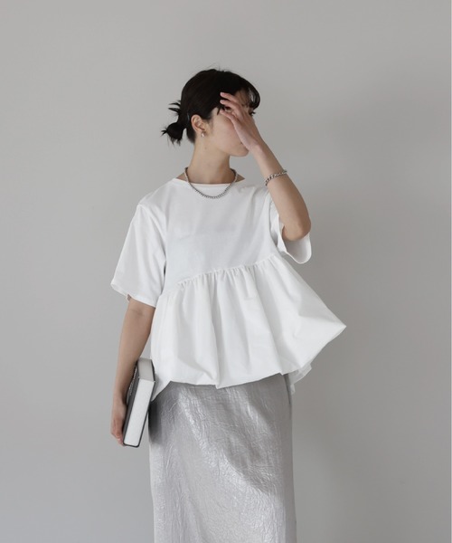 SOTT tシャツ 半袖 Mixed material balloon hem tops 異素材バルーン