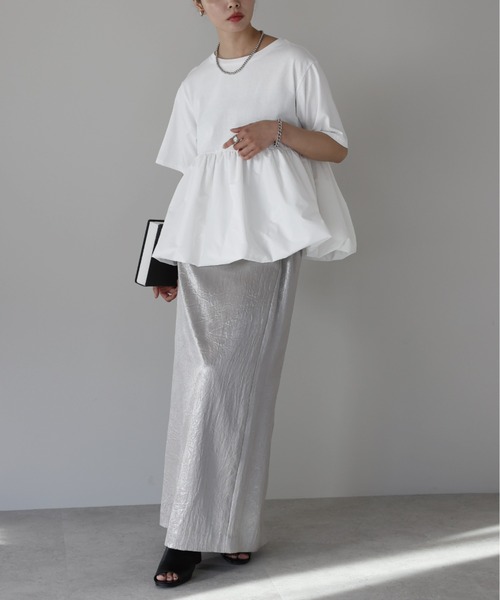 SOTT tシャツ 半袖 Mixed material balloon hem tops 異素材バルーン