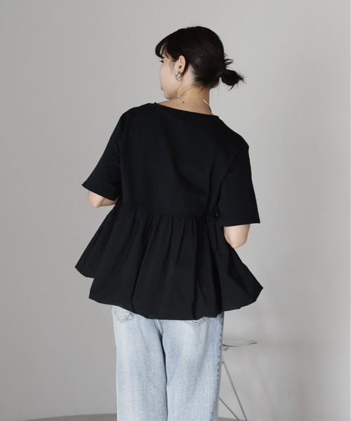 SOTT tシャツ 半袖 Mixed material balloon hem tops 異素材バルーン