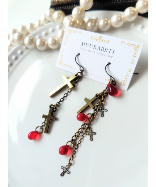ピアス 「MUURABBTI」十字架と赤い雫のピアス(MA) レディース | TONE | 02