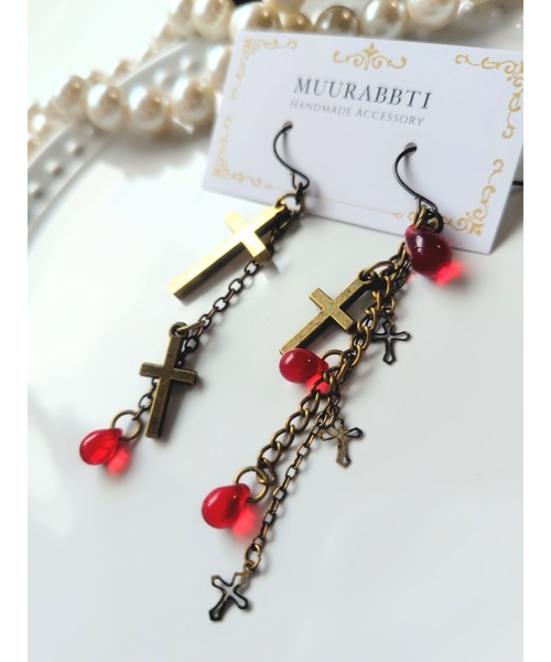 ピアス 「MUURABBTI」十字架と赤い雫のピアス(MA) レディース | TONE | 03