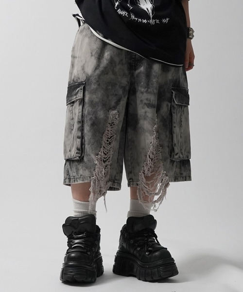 ハーフパンツ ワイドパンツ ジーンズ 「MAROCORE SELECT」クラッシュ