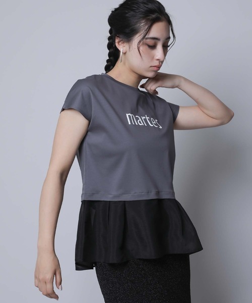 tシャツ シルケット天竺オーガンジードッキングプリントTシャツ レディース