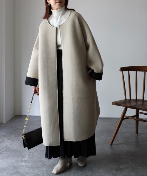 Riberry（リベリー） ノーカラーコート MEDIUM アイボリー レディース