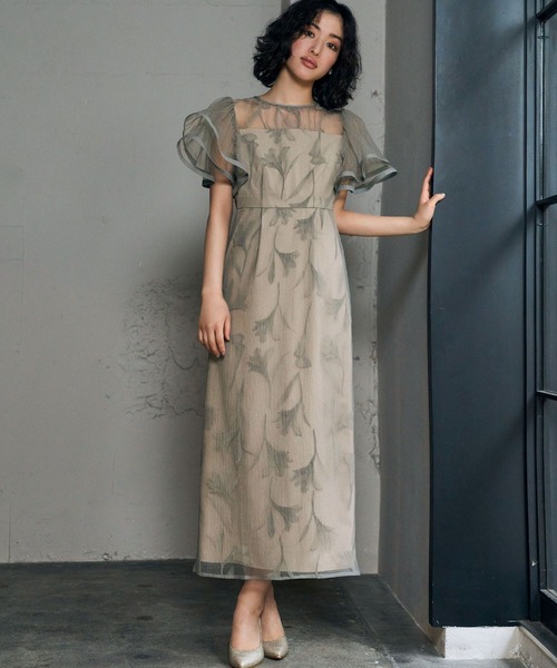 GIRL DRESS FOR NOW パーティードレス ドレス シアー フリル スリーブ