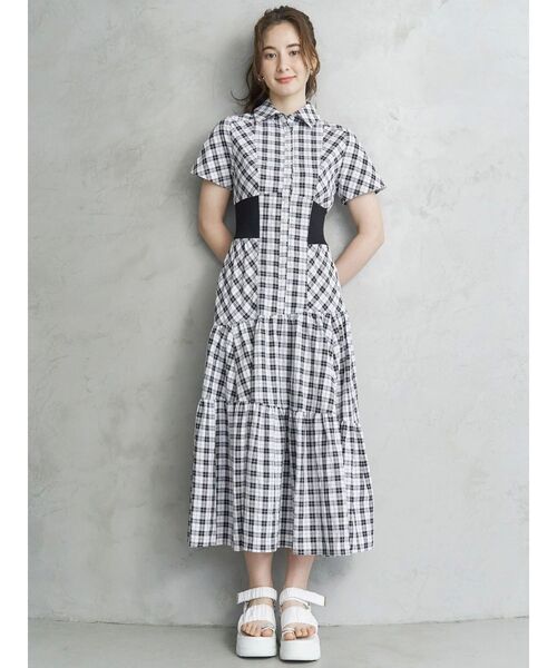 CALNAMUR ワンピース WAIST RIB CHECK SHIRT OP/ウエストリブ