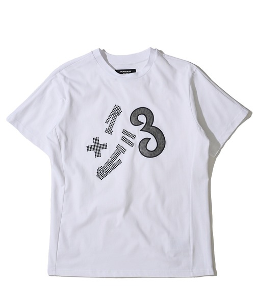 【1PIU1UGUALE3 RELAX】ラインストーンTシャツ / メタリックロゴTシャツ 1PIU1UGUALE3 RELAX】ラインストーンTシャツ / メタリックロゴT