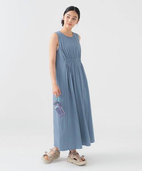 インポート　オーバーワンピース　ベージュ　ブルー水色 B：MING by BEAMS ワンピース 「NAVYS掲載 / 吸水速乾・接触冷感