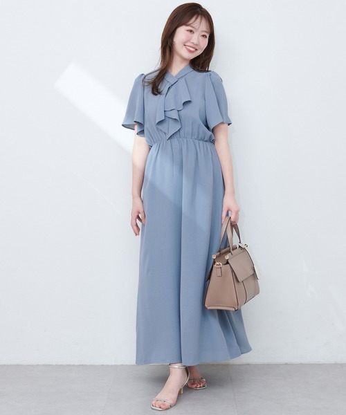 natural couture ワンピース 「WEB限定」ボウタイアシメラッフル