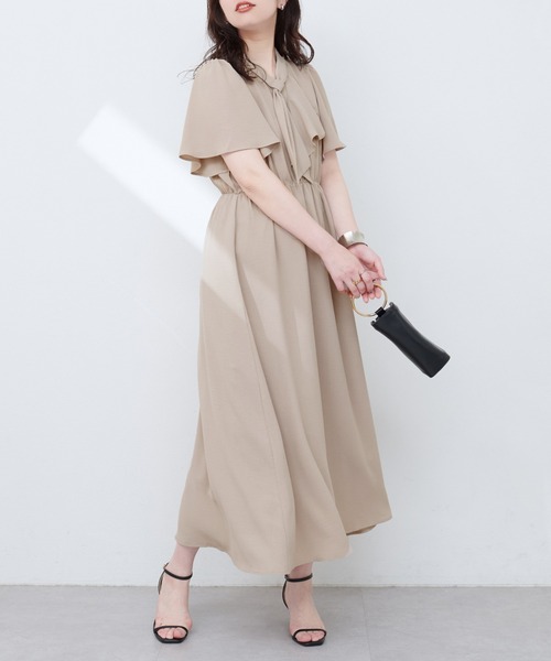 natural couture ワンピース 「WEB限定」ボウタイアシメラッフル