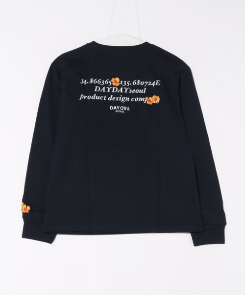 A19071 極美品 シークエル 23AW 花柄筆記体ロゴTシャツ 黒L DAYDAY seoul tシャツ フラワーロゴ L/S Tシャツ レディース