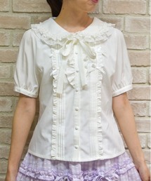 axes femme POETIQUE ブラウス シャツ リボンフリル半袖ブラウス