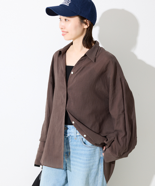 ブラウス シャツ シアーコットンギャザースリーブシャツ レディース