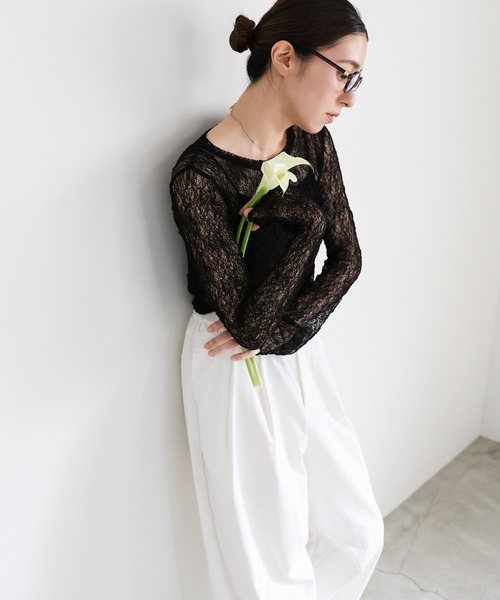 SPORTMAX♥美品　ストレッチ素材　レースブラウス select MOCA（セレクトモカ） ブラウス シャツ ストレッチレースクルー
