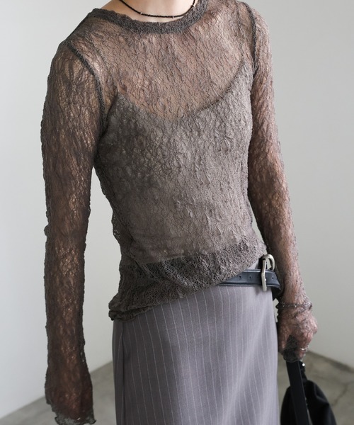 SPORTMAX♥美品　ストレッチ素材　レースブラウス moment+ tシャツ 「累計販売枚数1万枚突破！」アシンメトリードロスト