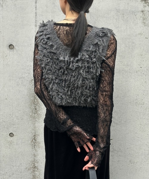 SPORTMAX♥美品　ストレッチ素材　レースブラウス アウトレット XEXYMIX ゼクシィミックス ブラトップ ロゴ入り BLACK