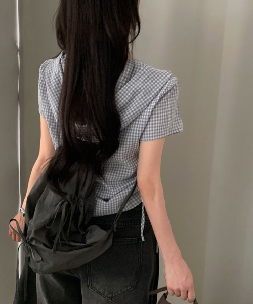 tシャツ 半袖 ギンガムチェックジップアップフーディトップス レディース | GEMEDA | 20