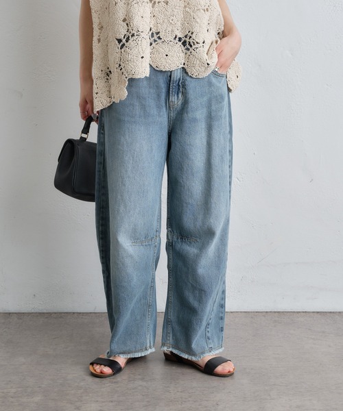 「PUAL CE CIN」 加工デニムパンツ SMALL サックスブルー レディース