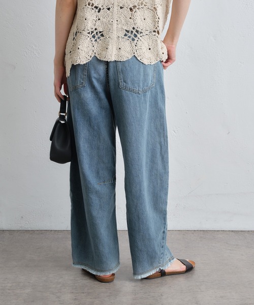 「PUAL CE CIN」 加工デニムパンツ SMALL サックスブルー レディース