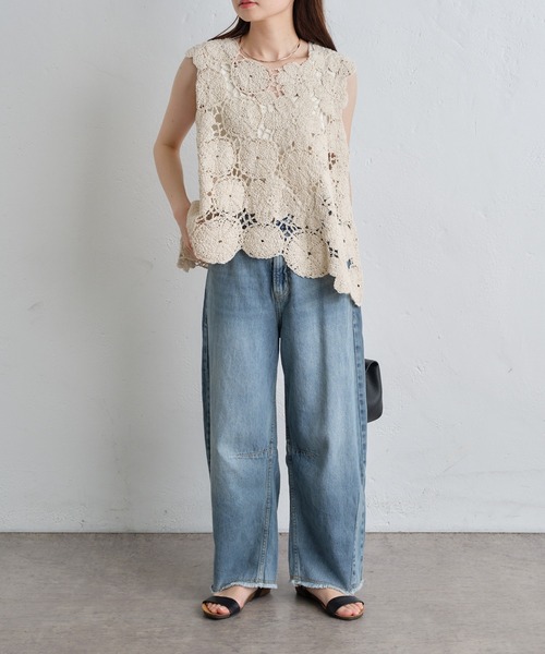 「PUAL CE CIN」 加工デニムパンツ SMALL サックスブルー レディース