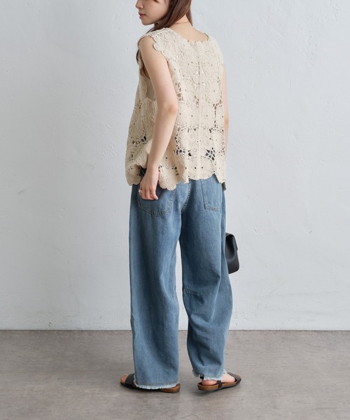 「PUAL CE CIN」 加工デニムパンツ SMALL サックスブルー レディース