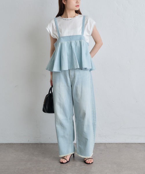 「PUAL CE CIN」 加工デニムパンツ SMALL サックスブルー レディース