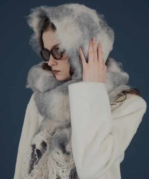 Mili affinity マフラー ストール バイカラーチェックモヘアタッチ