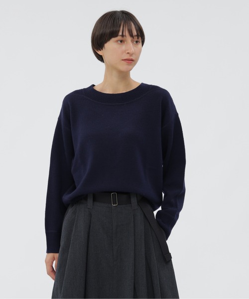MHL マーガレットハウエル 長袖ニット セーター レディース ネイビー MHL.（エムエイチエル） ニット セーター WASHABLE PLAIN WOOL