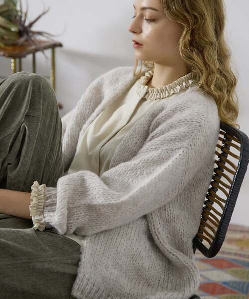 新品・タグ付き ブルマリン アンゴラウール リブカーディガン ふんわりやわらか Lourmarin（ルールマラン） カーディガン 「別注」「TRICOTS JEAN MARC