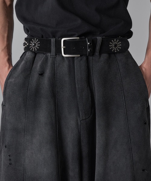 Dior hommeスエード スタッズ ベルト Dior HOMME ディオールオム スタッズ装飾レザーベルト ブラック