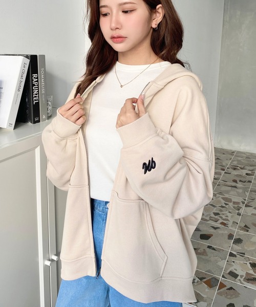 LOULOU select」 ジップアップパーカー M ベージュ レディース