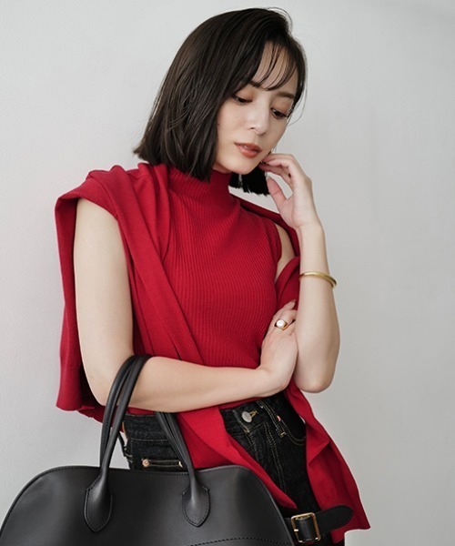 anuans（アニュアンス） ノースリーブニット FREE レッド レディース