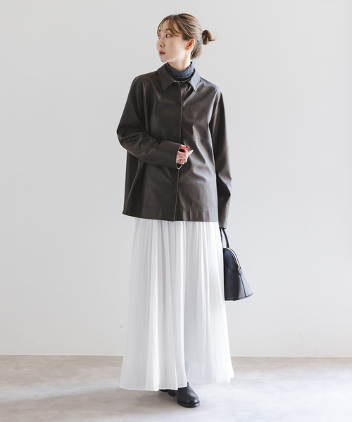 【NEW】ノーブル（Noble）/フェイクレザーオーバーシャツ NOBLE（ノーブル） ブラウス シャツ フェイクレザーオーバーシャツ