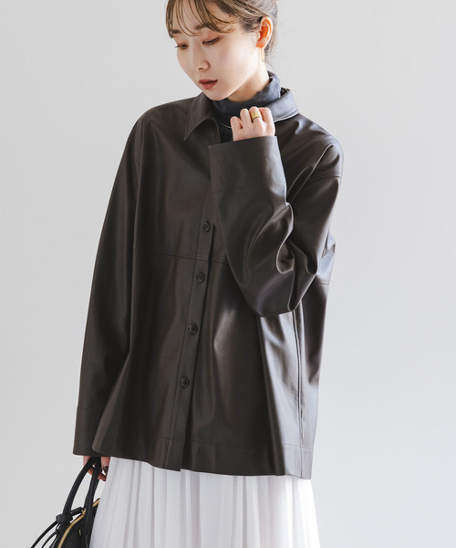 NOBLE（ノーブル） ブラウス シャツ フェイクレザーオーバーシャツ