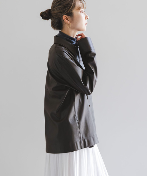 NOBLE（ノーブル） ブラウス シャツ フェイクレザーオーバーシャツ