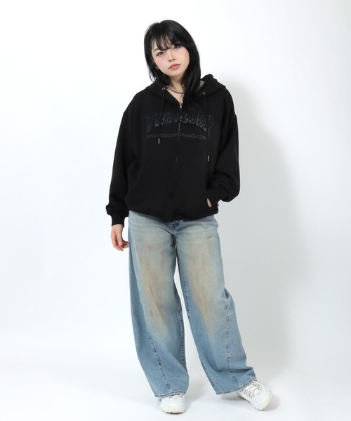 90s USA製 スラッシャー ジップアップ スウェット パーカー トレーナー THRASHER（スラッシャー） パーカー ダブルジップ スウェットパーカー
