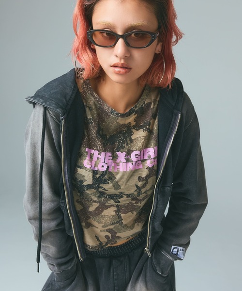 X-girl（エックスガール） パーカー FACE LABEL WASHED COMPACT ZIP UP