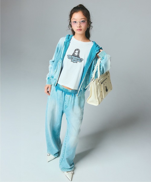パーカー　希少　白水色♡P999 様ご専用です♡ X-girl（エックスガール） パーカー FACE LABEL WASHED COMPACT ZIP UP