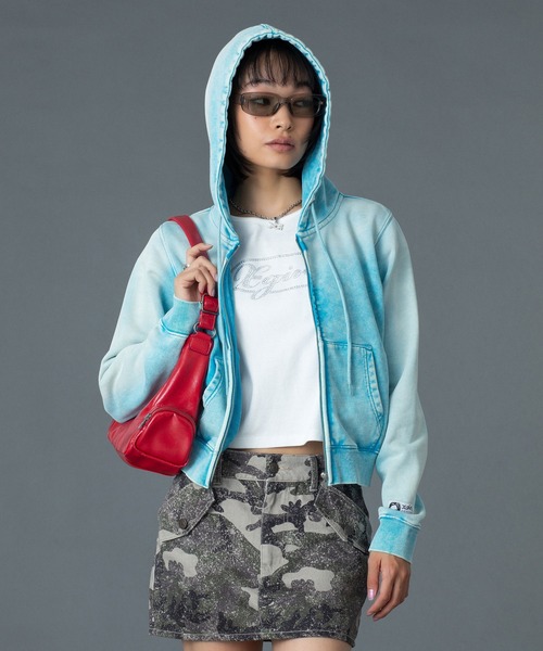 X-girl（エックスガール） パーカー FACE LABEL WASHED COMPACT ZIP UP