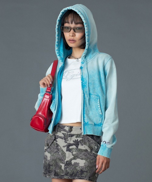 X-girl（エックスガール） パーカー FACE LABEL WASHED COMPACT ZIP UP