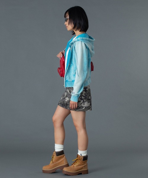 X-girl（エックスガール） パーカー FACE LABEL WASHED COMPACT ZIP UP